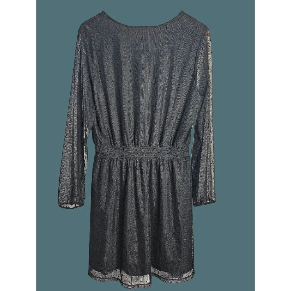 Danielrainn Black V Neck Polka Dot Sheer Long Sleeve Dress Women Large - Picture 4 of 11